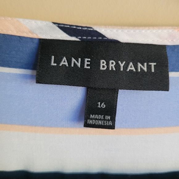 Lane Bryant Womens Blouse Size 16 Blue Stripes V Neck Popover Drawstring Waist - Picture 2 of 8